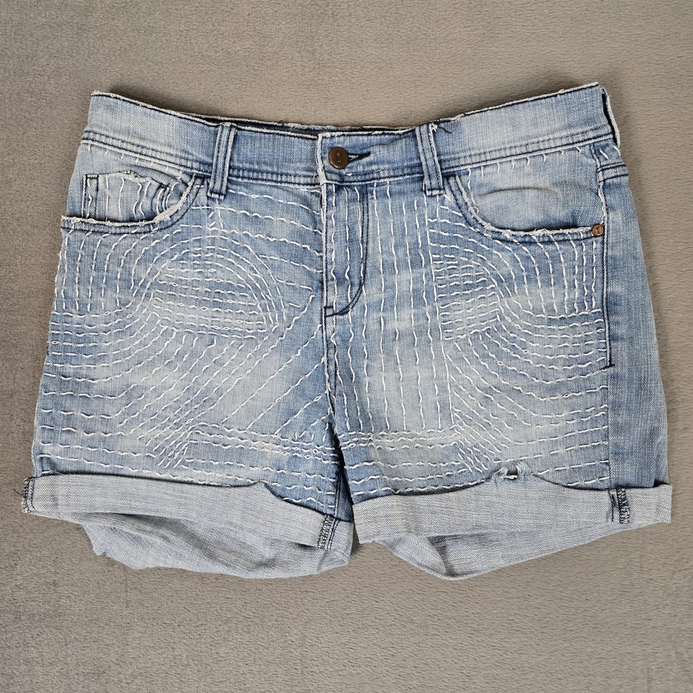 Anthropologie Pilcro HYPHEN Jean Shorts Womens 27 Embroidered Cuffed Denim - Picture 1 of 11